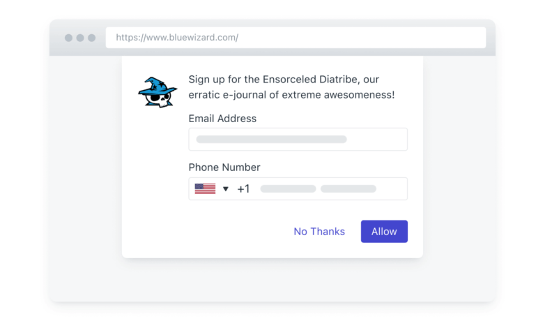 Blue wizard using email capture web prompts